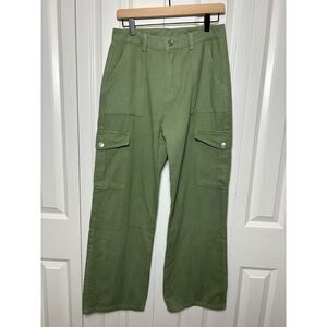 Cider Olive Green 100% Cotton Denim Wide Leg Cargo Pants - Large